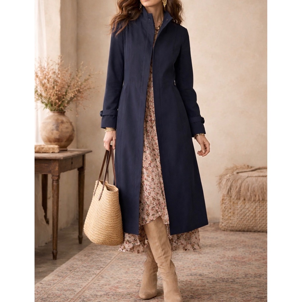 Anthropologie XL Womens Tulle Wool Black Satin Lined Double Zip Trench Coat Warm